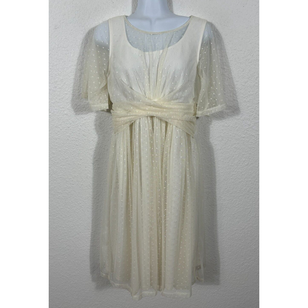 Kiyonna Dress Womens Size‎ L Ivory Polka Dot Mesh Party Wedding Nylon Blend